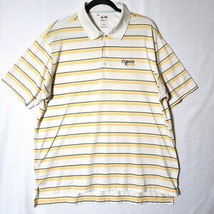 Adidas Polo Shirt Mens Sz L ClimaCool Performance White Yellow Blue Striped